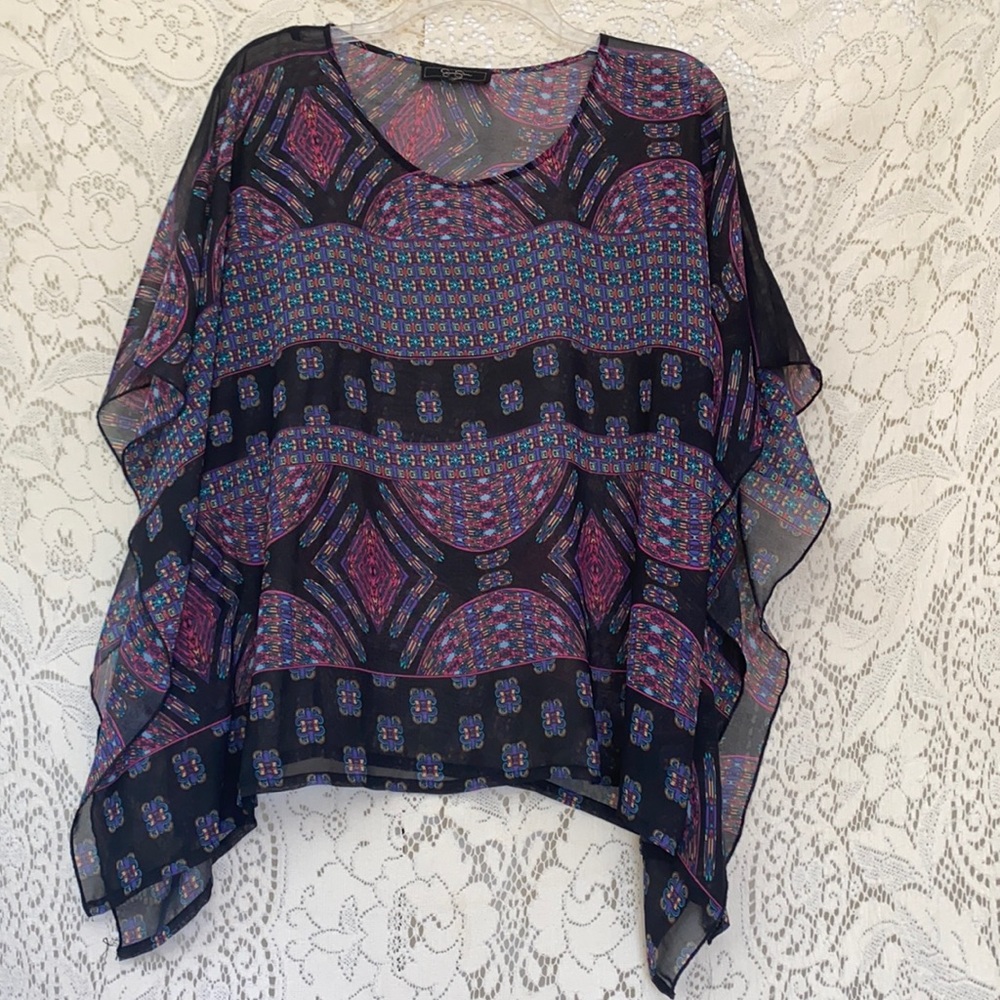 Jessica Simpson Abstract Geometric Print Semi Sheer Pull Over Caftan